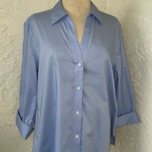 Periwinkle Blue Foxcroft NYC Button Stretch Down Blouse Size XXL 18/20 2X EUC